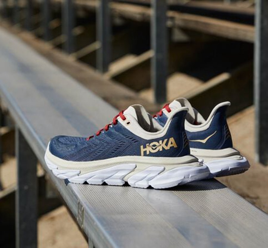 Running Shoes Mens - Hoka One One Clifton Edge - Blue/White - XEUAOGH-14